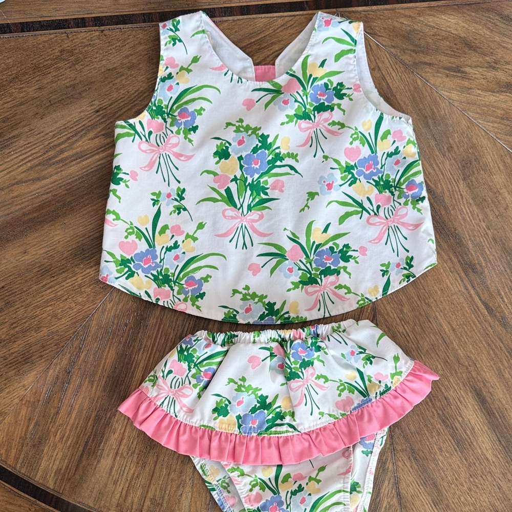 The Beaufort Bonnet Company Floral Kids Matching Set - Pink and Green